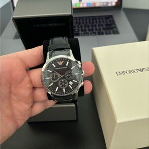 BRAND NEW Emporio Armani Men’s Chronograph Black Leather Watch
